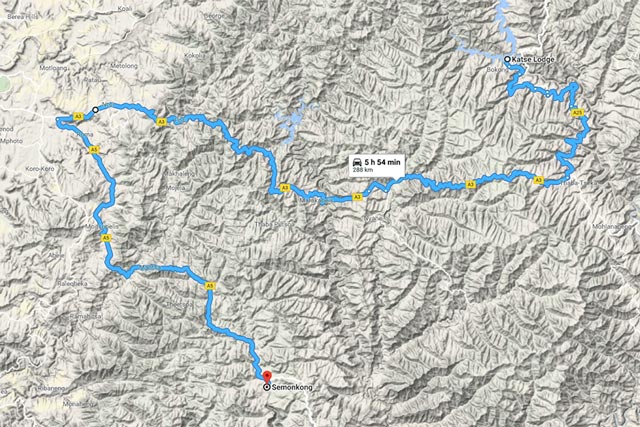 carte de la route de Katse à Semonkong