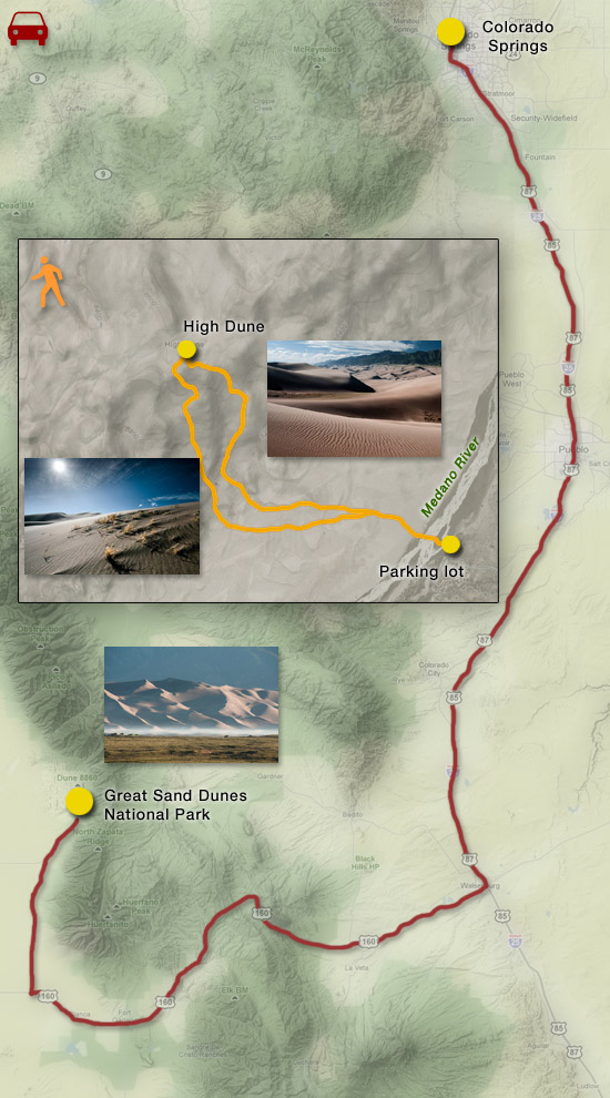 carte de Colorado Springs à Great Sand Dunes NP