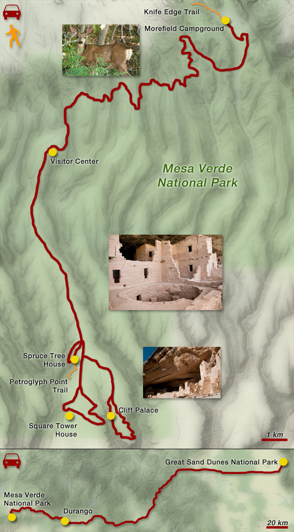 carte de Mesa Verde et de Great Sand Dunes à Mesa Verde